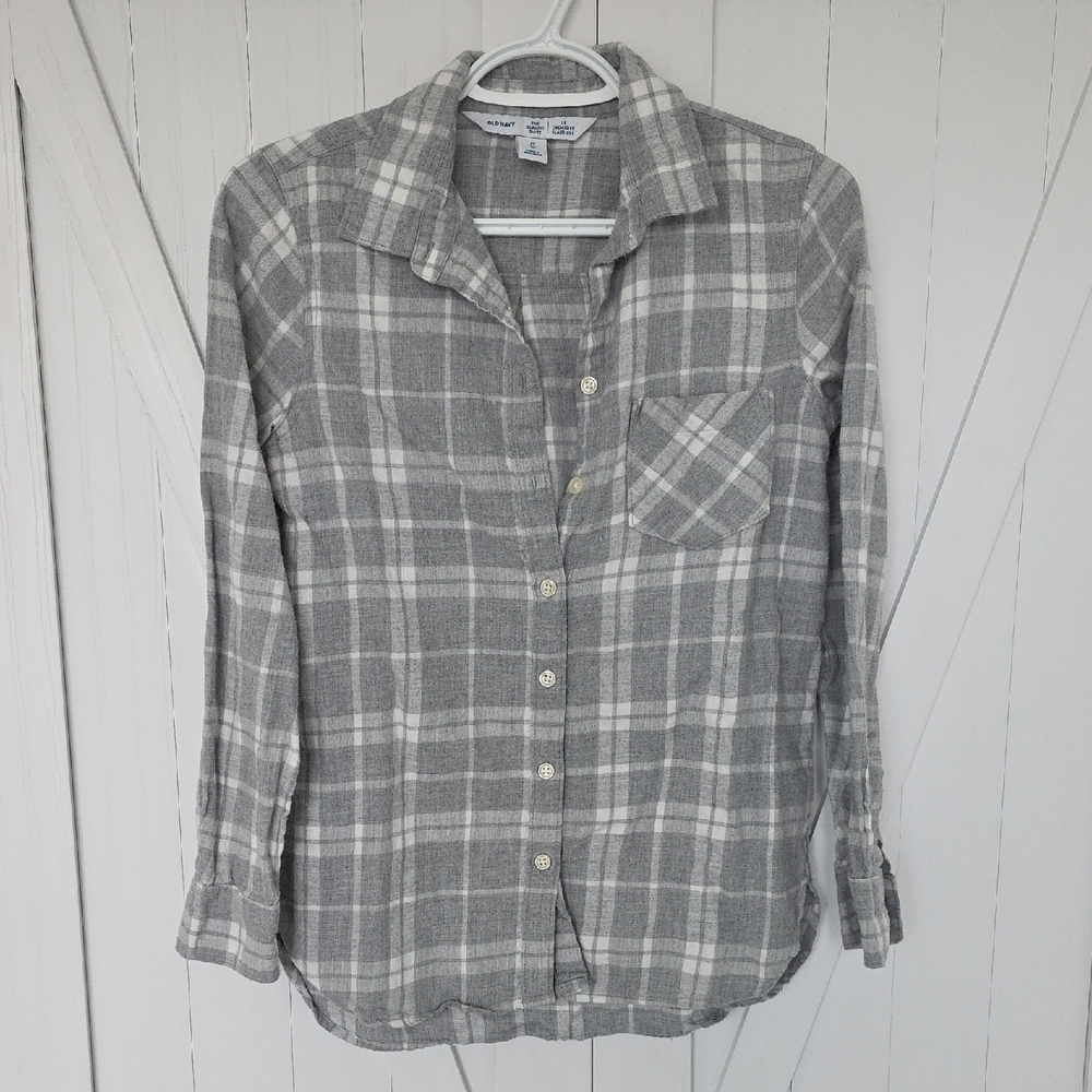 Old Navy Light Gray Plaid Shirt